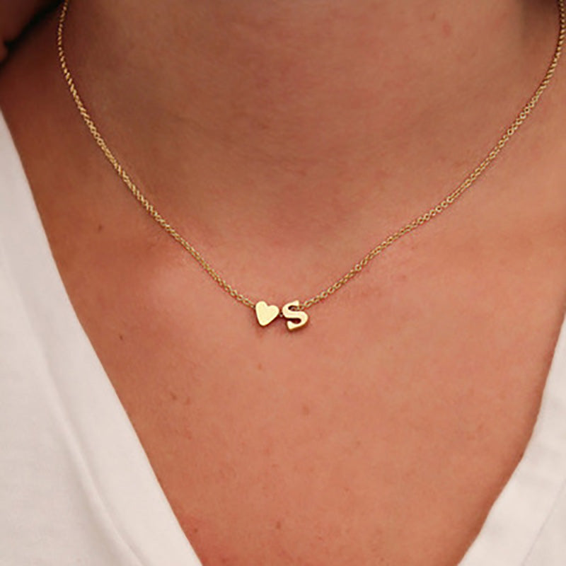 Tiny Dainty Heart Initial Necklace Personalized Letter Necklace Name Jewelry (4200550170710)